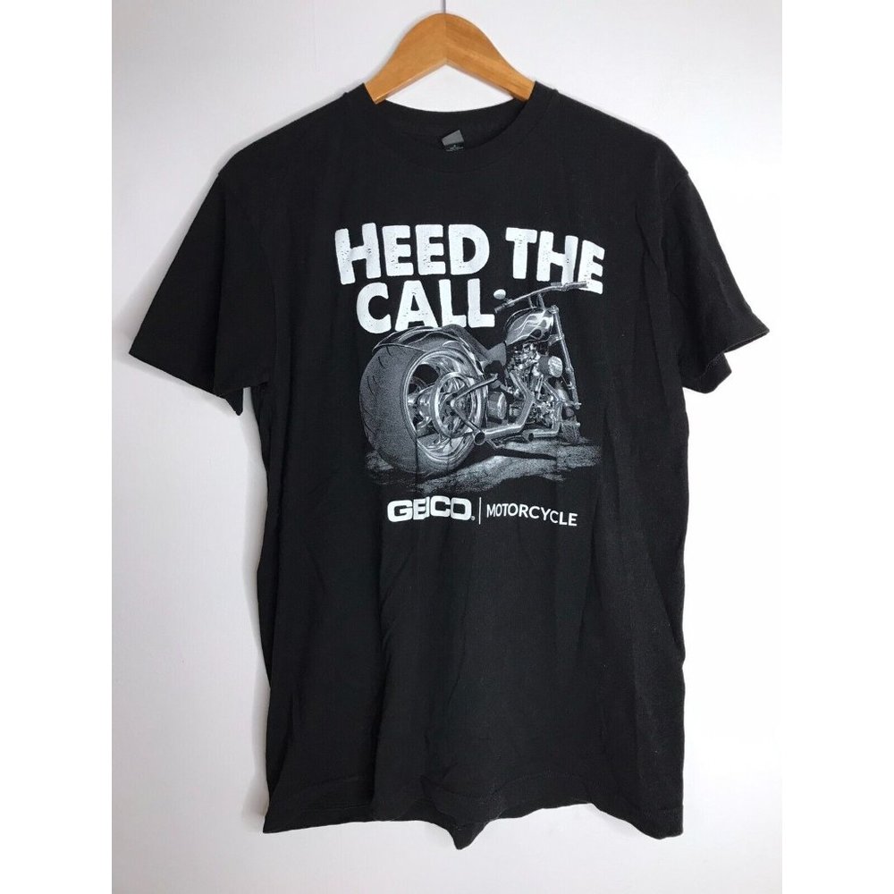 Heed The Call Geico Motorcycle Insurance Men's Large Black T-Shirt